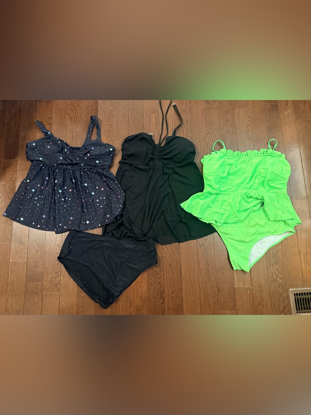 Women’s Plus Bathing Suit Lot SHEIN 3x Tankini Peplum Halter Ruffle Star Black